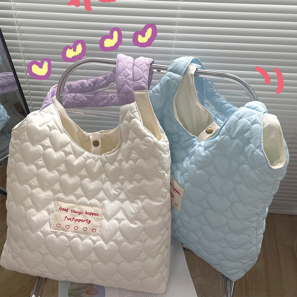 Women Love Quilted Shoulder Bag Soft Padding Tote Bag Large Capacity Lightweight Candy Color portable Shopping Handbag for Women