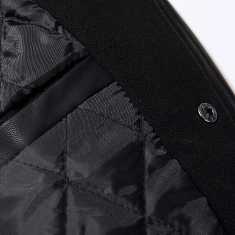 Spring Winter School Team Uniform Men Black Leather Sleeves Baseball Varsity Jacket College Letterman Coat Plus Size 5XL 6XL 240802