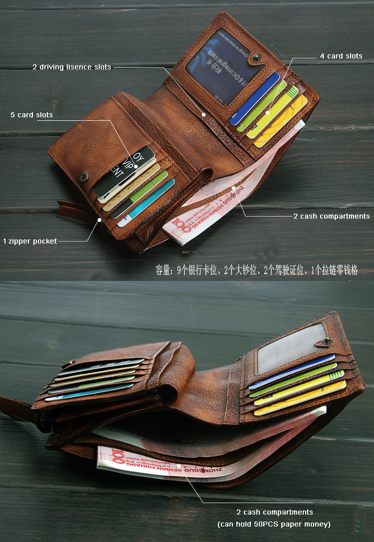Fashion Vintage Genuine Leather Wallet men Wallet Leather men purse vertical short money bag male wallet coin Purse card holder