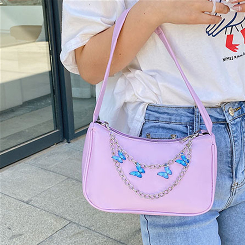 Fashion Women Butterfly Chain Shoulder Bags Ladies Pure Color Small Shopper Bag Purse Female Handbags PU Leather Bag Clutch