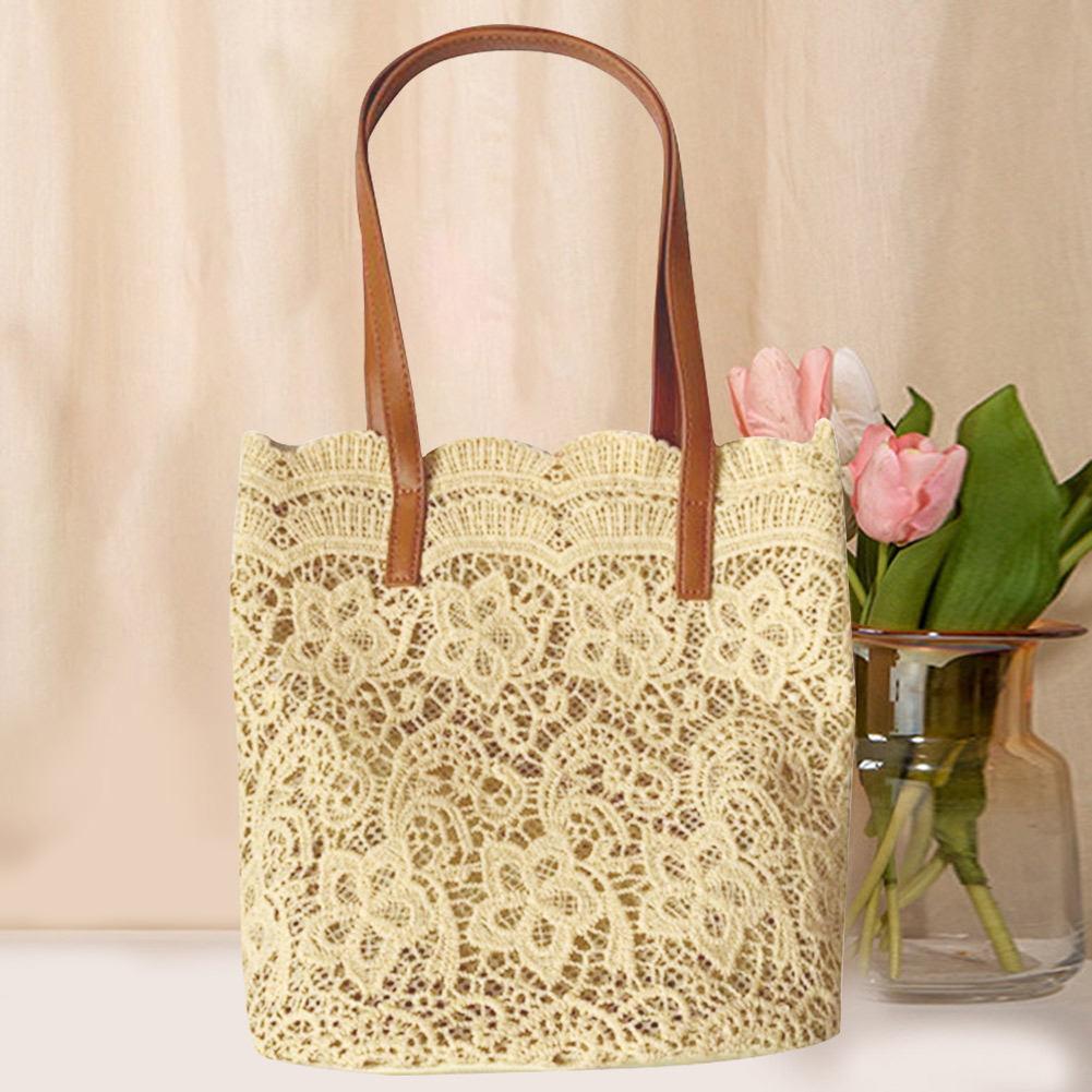Elegant Shoulder Bag for Women Fashion Mori Lace Messenger Bag Casual Large Capacity Underarm Bag Solid Color Top-handle Handbag