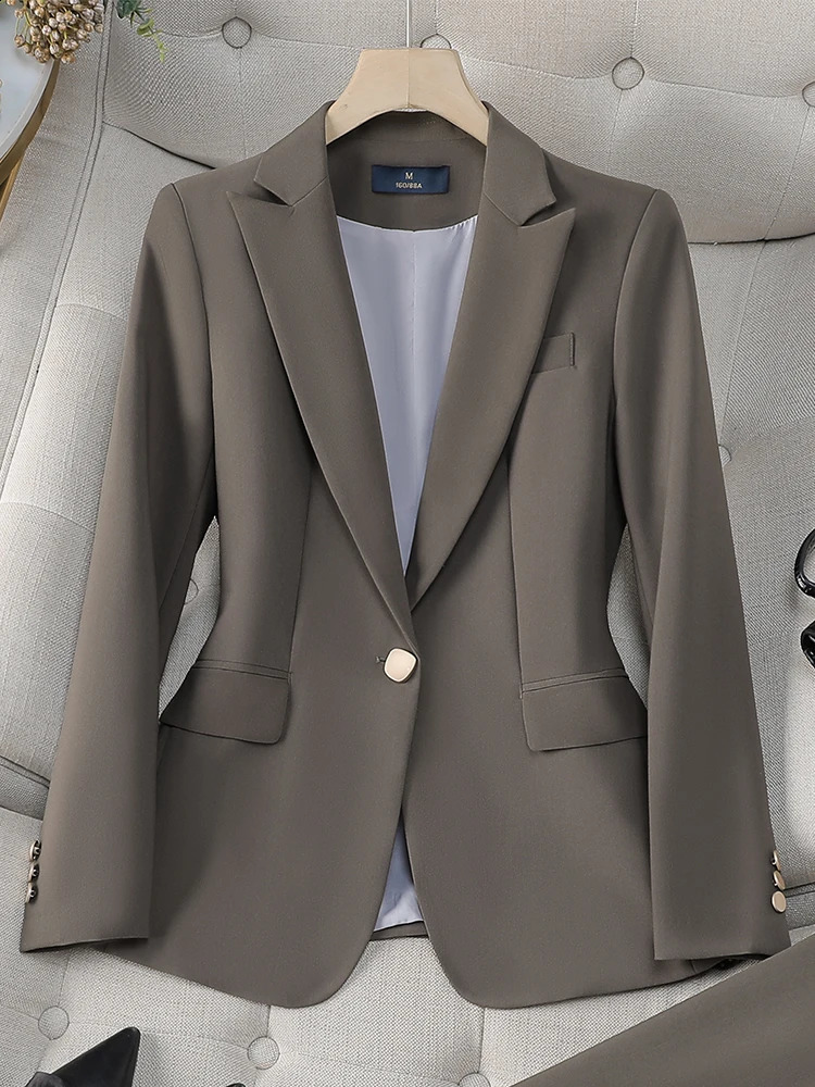ly arrived autumn and winter khaki navy womens jacket long sleeved single button office business workwear formal 240827