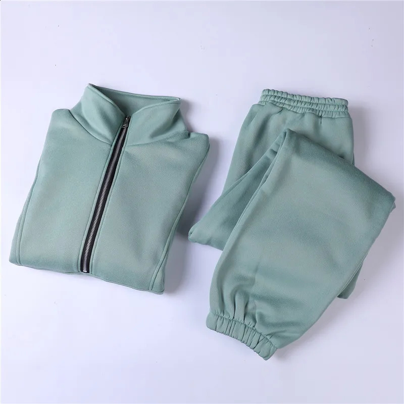 2piece thick womens track suit autumn and winter warm hooded top sports shirt jogging pants set 240821