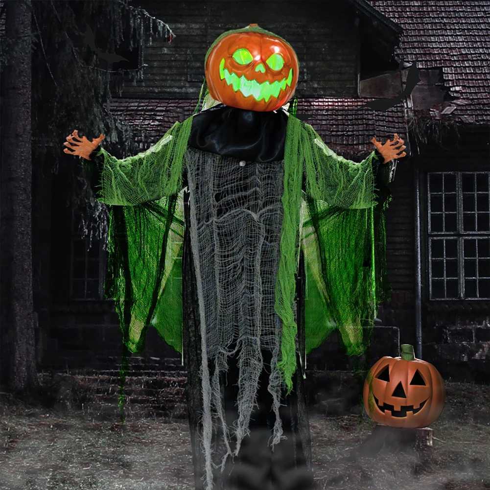 Halloween Party Holiday DIY Decorations Outdoor Hanging Pumpkin Decor with Swinging Hands Sounds Lights Sound Control Design Y240801