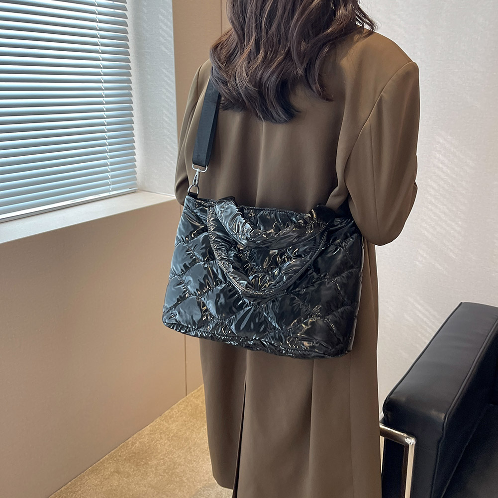 Fashion Pink Women Handbags Winter Cotton Padded Top-handle Bags Casual Female Solid Color Quilted Large Capacity Shoulder Bag