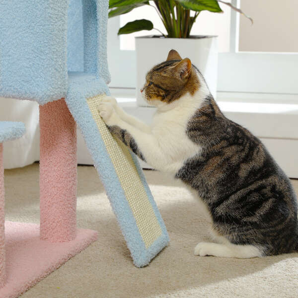 wer Tree 47.2-inch Multi story Tower, Scratching Pillar Covered with Sisal, Cute Cat Apartment, Suitable for Indoor Small and Medium sized Cats, Pink 
