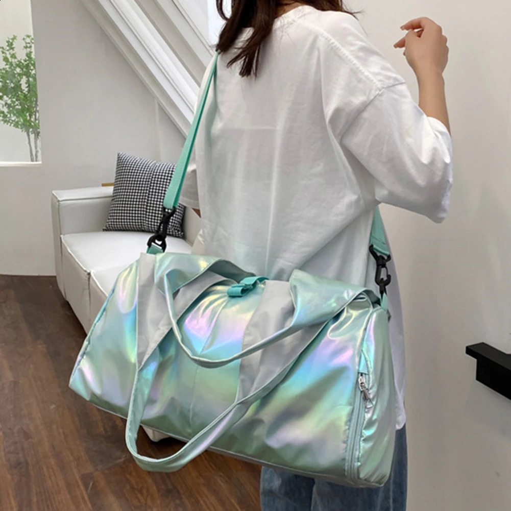 Fashion Female Yoga Sports Bags Girl Pearlescent Handbag with Shoe Storage Large Capacity Waterproof Travel Dance Tote Crossbody 240802ZY