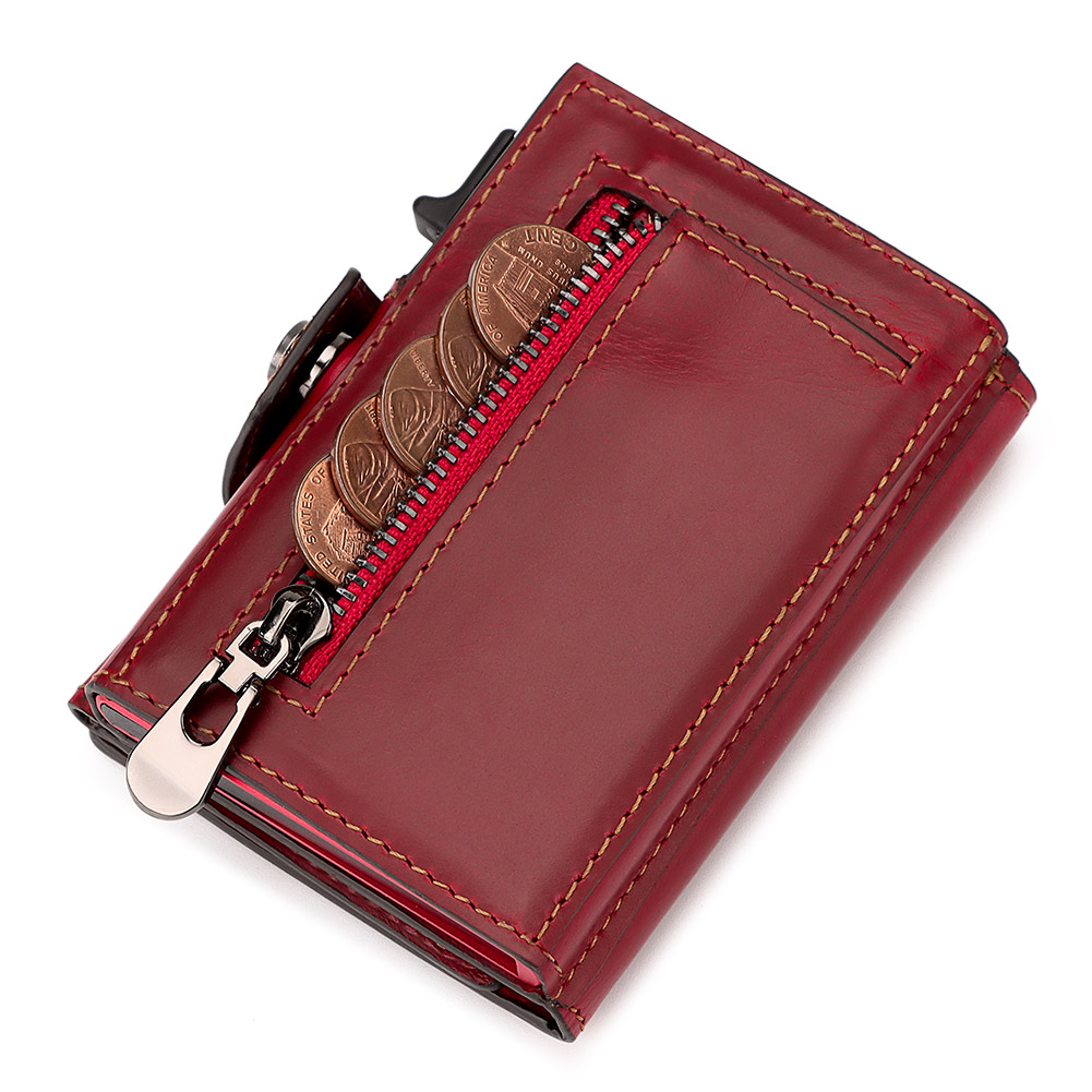 New Anti-lost AirTag Card Holder Automatic RFID Blocking Credit Card Case Genuine Leather Travel Women's Wallet with Money Clip
