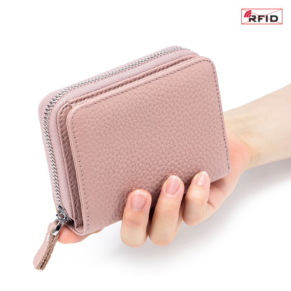 Casual Durable Short Women Wallets Fashion RFID Protection Cowhide Foldable Unisex Zipper Bag Multi-function Position Coin Purse