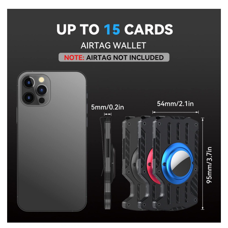 AirTag Men's Wallet Carteira Masculina Minimalist Metal with Air Tag Bracket Carbon Fiber RFID Shielded Credit Card Clip