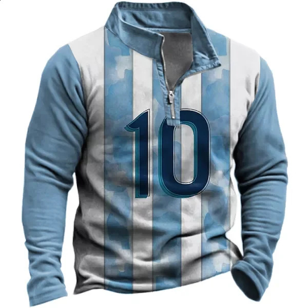 Argentina Flag Sweatshirt Mens Casual Half Zipper Sweatshirt Stand Collar Jacket Fashion Long Sleeve POLO Shirt Flag 3D Hoodie 240802