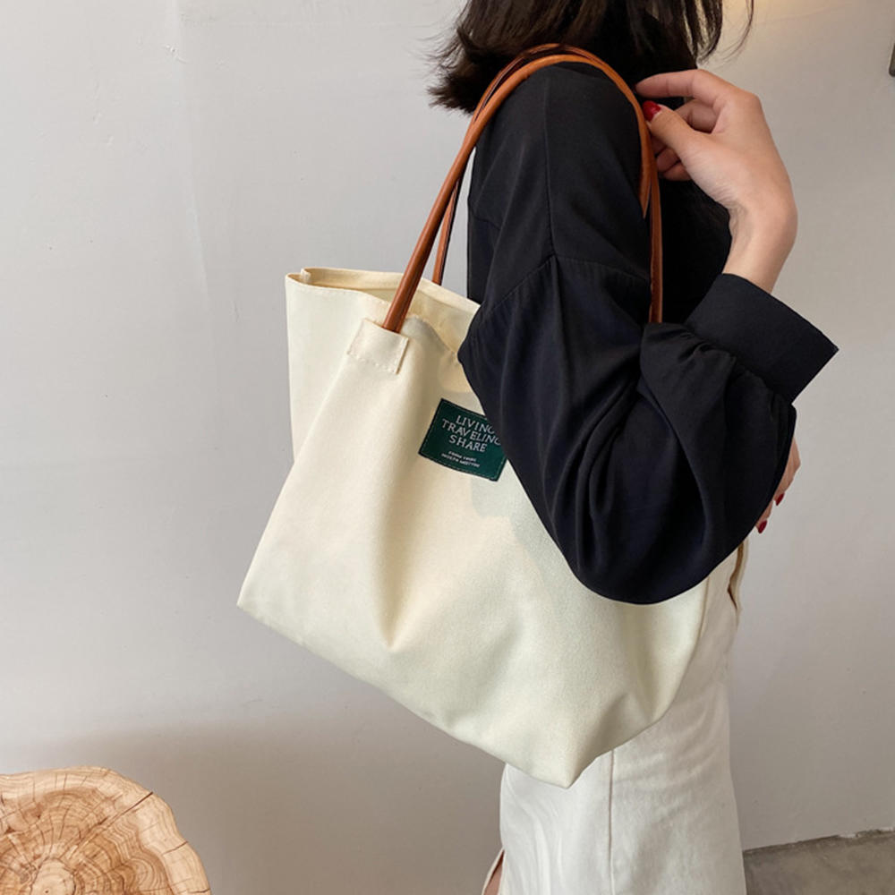 Women's Canvas Shoulder Bags Eco Reusable Foldable Shopper Fashion Print Large Capacity Handbags Casual Cute Bag for Students