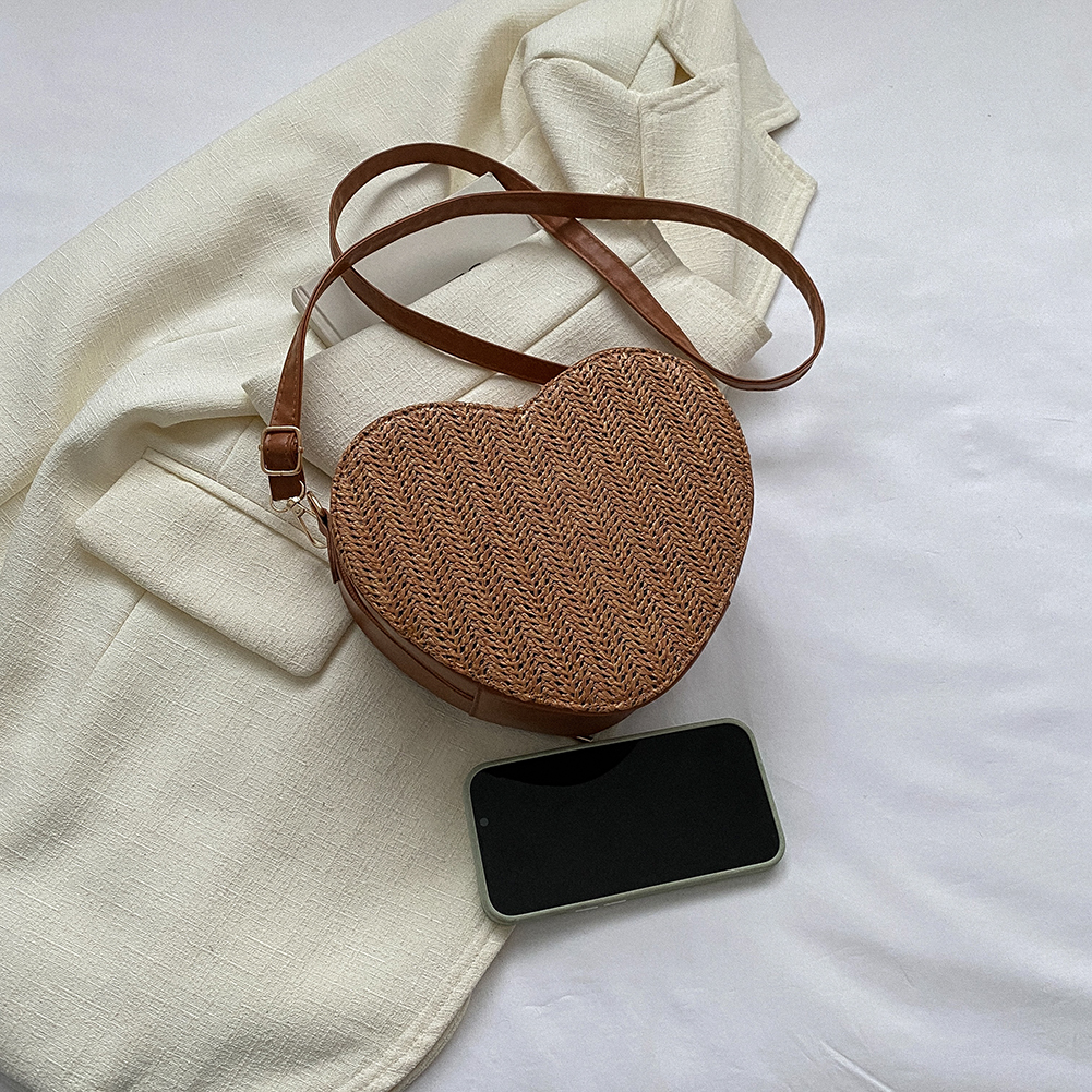 Women Fashion Satchel Bags Large Capacity Straw Messenger Bag Casual Zipper Breathable Solid Color Ins for Travel Vacation Daily