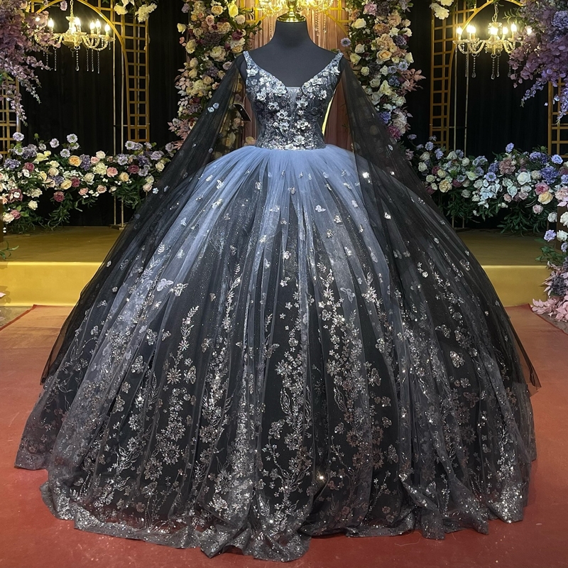 Black Shiny Princess Quinceanera Dresses Off the Shoulder Ball Gown 2025 Sweet 16 Dress Beads Appliques Lace Tull 15th Party Gown