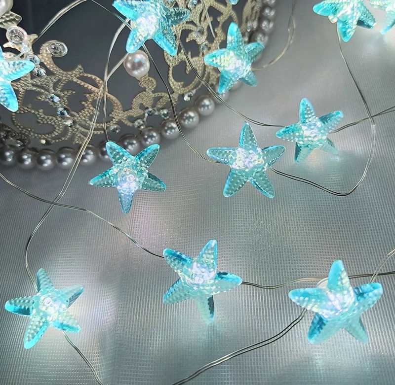 2m 20LED Seashell Starfish String Lights Ocean Theme Party Fairy Light Mermaid Birthday Party Decorations Girl Baby Shower favor Y240801