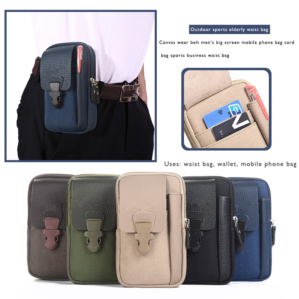Multi-functional Men Festival Gifts Men Outdoor Sports Waist Bag Canvas Solid Phone Purse Business Belt Bum Pouch