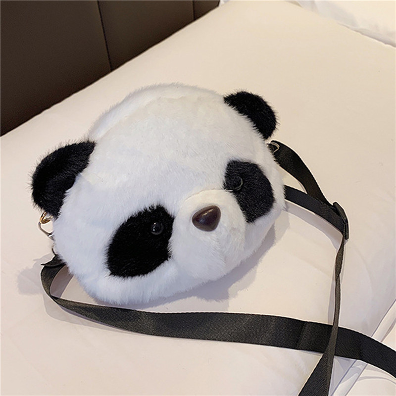 Women Winter Cute Cartoon Plush Panda Crossbody Bag Female Warm Fluffy Messenger Bag Mobile Phone Pouch For Ladies Travel Purses