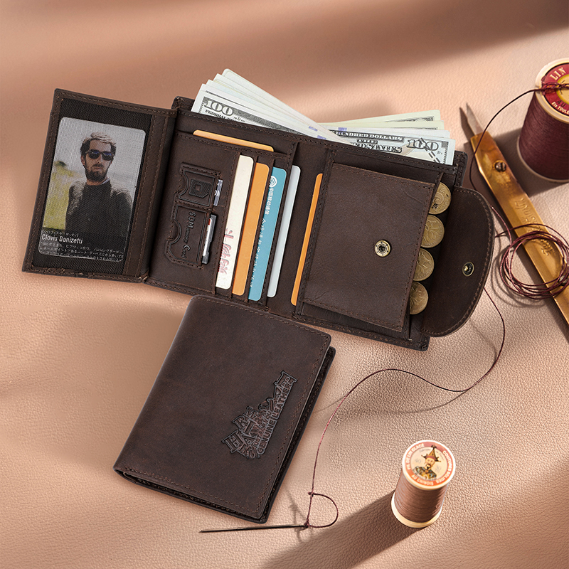 CONTACT'S RFID Wallets for Men Genuine Leather Short Trifold Men's Wallet Card Holders Coin Purses Money Clip Male Wallets Bags
