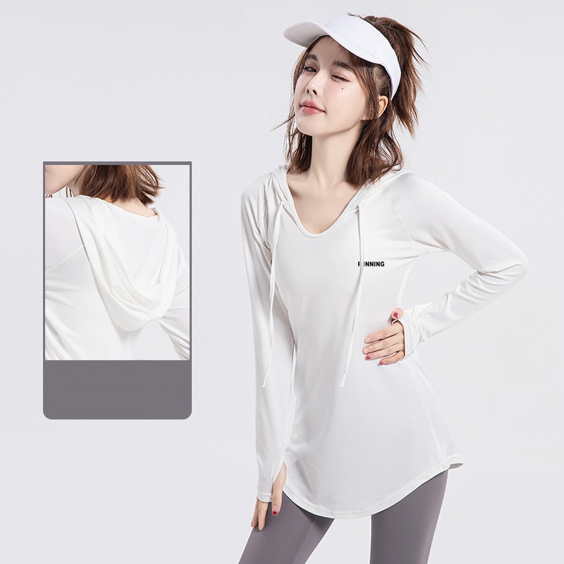 Yoga wear women's loose blazer women's large size medium length fitness wear set hooded fitness wear long sleeve hoodie