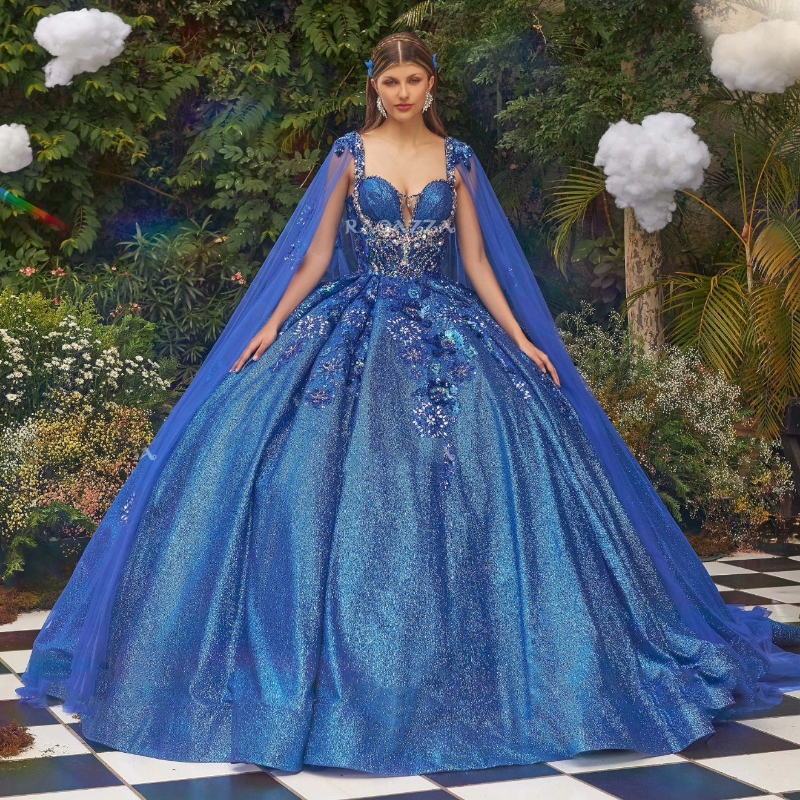 Navy Blue Shiny Quinceanera Dress Ball Gown Off The Shoulder Sequined Lace Applique Beading Sweet 16 Vestidos De 15 Anos