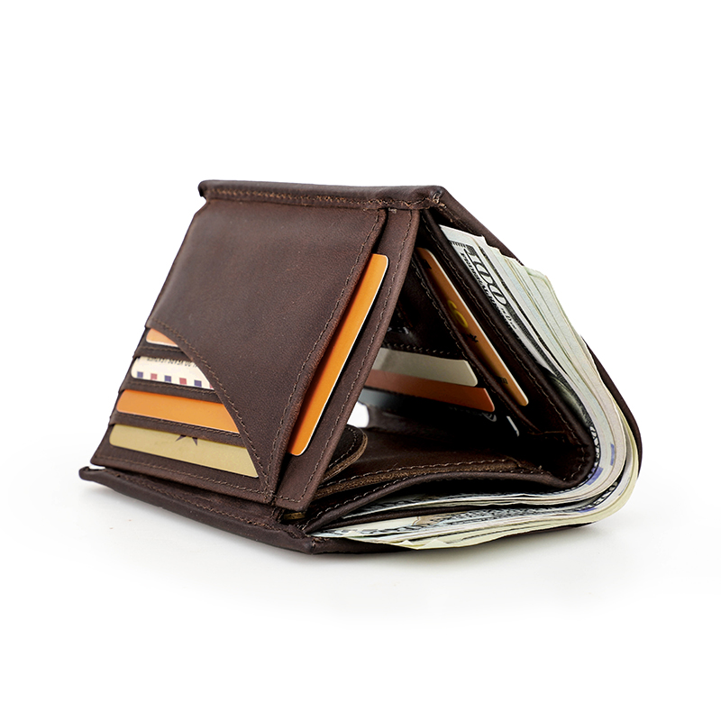 CONTACT'S RFID Wallets for Men Genuine Leather Short Trifold Men's Wallet Card Holders Coin Purses Money Clip Male Wallets Bags