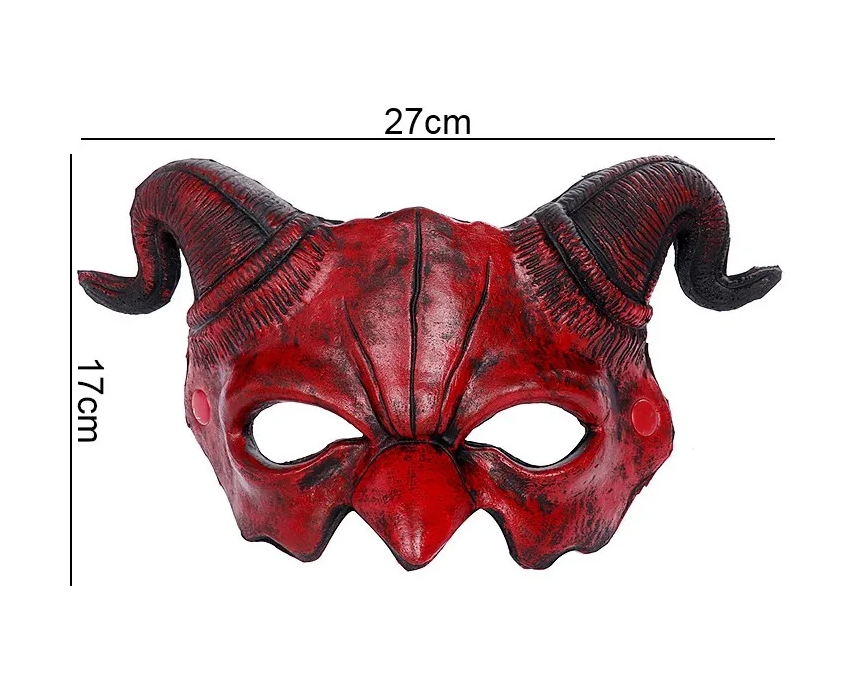 Halloween Demon Mask Horns Devil Half Face Mask Party Cosplay Horror Monster Masquerade Scary Haunted House Props PU Mask Decor