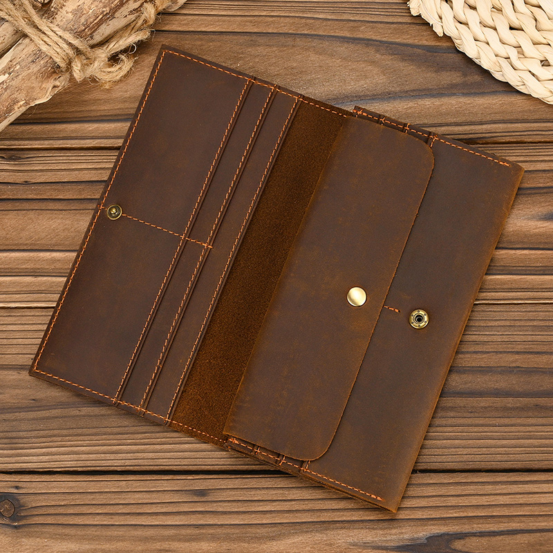 Luufan Vintage Genuine Leather Long Wallet Men Women Credit Card Holder Clutch Purse Coin Zipper Business Moible Phone Wallet