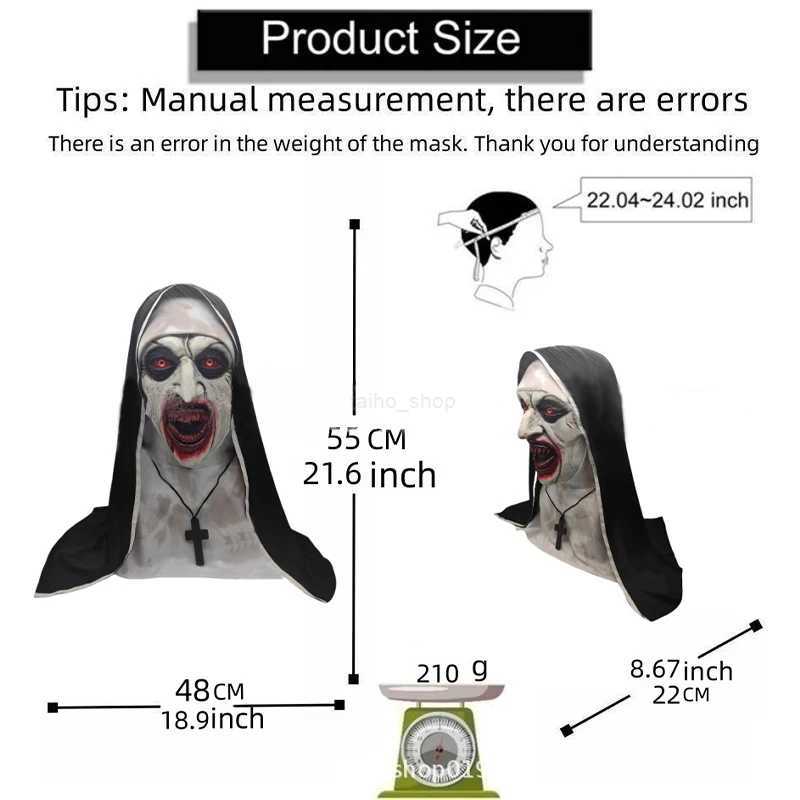 Scary Nun Mask Costume Horror Full Head Mask with Scarf Adult Creepy Costumes Party Props Plastic Ghost Latex Nun Dress Up MaskXJ240802