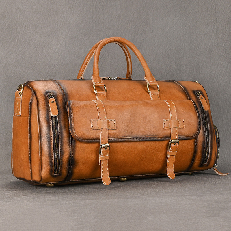 Free Shipping Men's Vintage Travel Genuine Leather Large Duffle Weekend Cowhide Handbag For Men Travelling Bag With Shoe Compart Designer Bag Lux