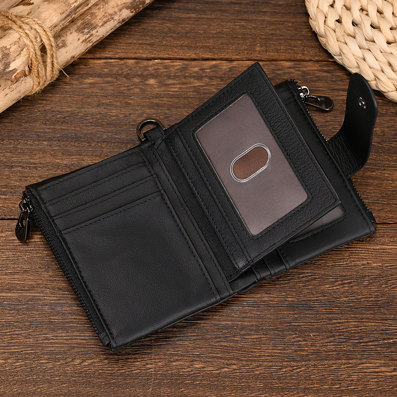 Real Cowskin Wallet Luxury Designer Short Purse Coin Wallet Handmade Card Holder Men Women Business Slim Wallets With Iron Chain
