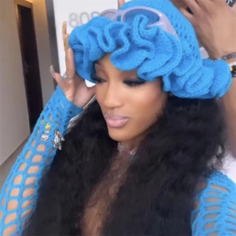 Handmade Knit Bucket Hat for Woman Weaving Floppy Ruffled Brim Bucket Hat Adult Teens Winter Cycling Fisherman Hat 240723