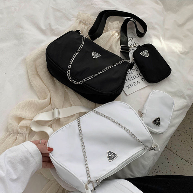 2pcs Fashion Nylon Shoulder Bag Women Chians Crossbody Bag Designer Messenger Handbag Trendy Armpit Bag Bolsa feminina