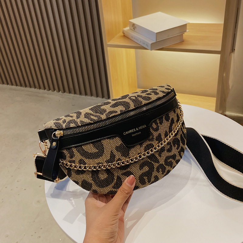 New Fashion Leopard Women Waist Bag Female Phone Purses Ladies Chest Wide Strap Crossbody Shoulder Bags Small Chain Fanny Packs