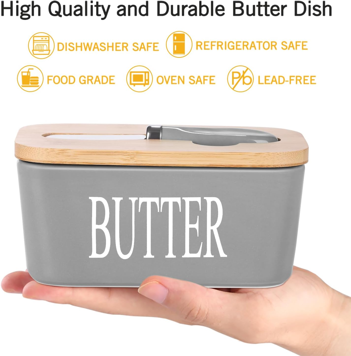 Tabletop with lid, yellow oil pan, large butter pan, ceramic butter holder with knife and high-quality silicone seal