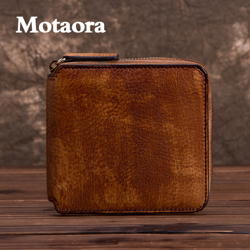 MOTAORA Man‘s’ And Women's Wallets Leather Short Zipper Wallet New 5 Color Coin Purse Vintage Cash Bag Cowhide Solid Money Bags