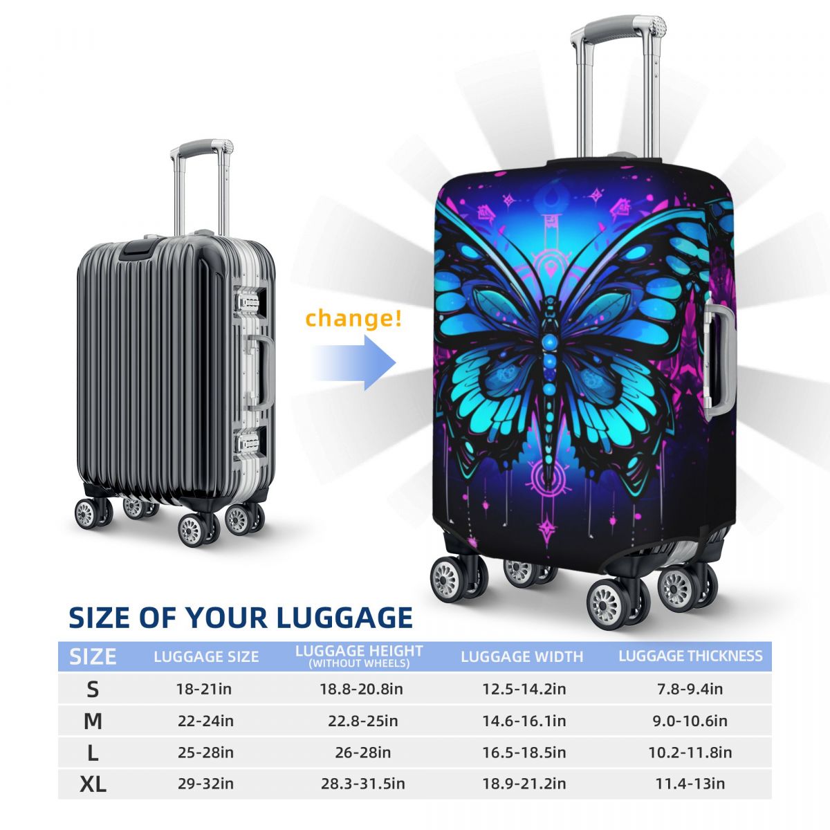 Butterfly Print Suitcase Cover Beautiful Colorful Elastic Travel Protector Luggage Case Holiday