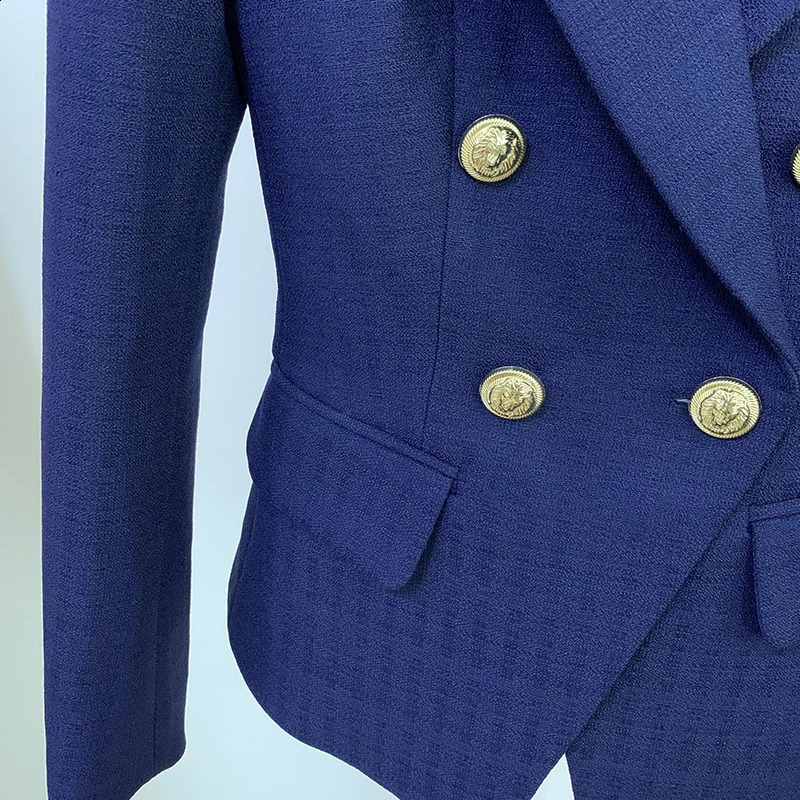 High Street est Classic Fashion Jacket Womens Silver Lion Button Double Chest Slimming Texture Cotton Thread 240827