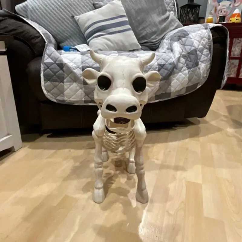 New Halloween Cow Horse Skeleton Tricky Graveyard Resin Cow Skull Skeleton Spooky Halloween Horror Cow Bones Skeleton Decor Y240801