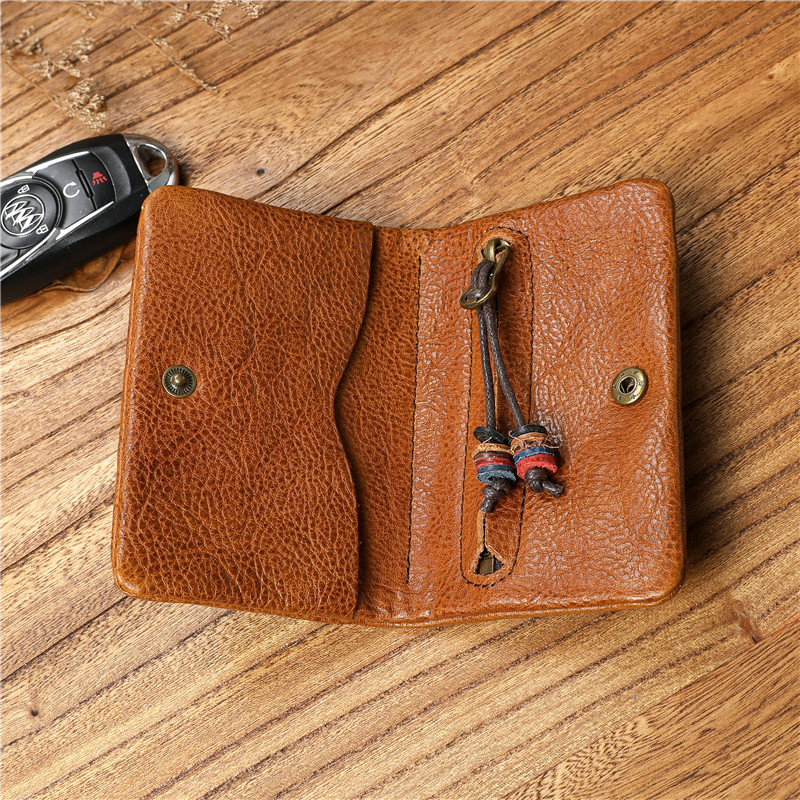 Genuine Leather Wallet For Men Women Vintage Cowhide Short Bifold Small Slim Men's Purse Card Holder With Zipper Coin Pocket Bag