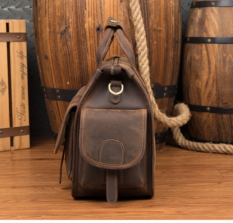 Free Shipping Men Top Grade Men's Genuine Briefcase Handbags Crazy Horse Hand Bag Thick Real Leather Shoulder Bag Designer Bag Luxury Bag Tote Ba