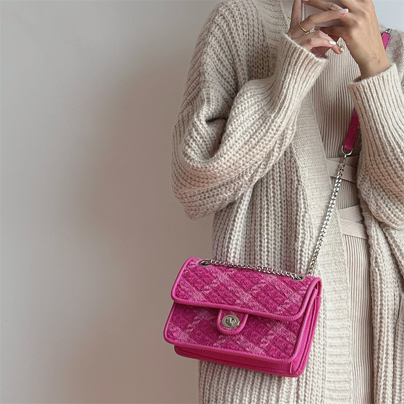 Luxury Plaid Women Small Square Shoulder Bag Fashion Design Female Clutch Purse Handbags Rose Pink Ladies Lock Underarm Bags