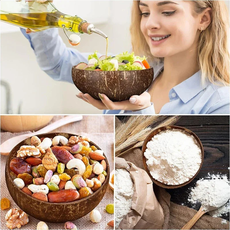 WIKOSTAR coconut bowl used for serving wooden plates salads natural shell bowls and Utensils breakfast parties 240801