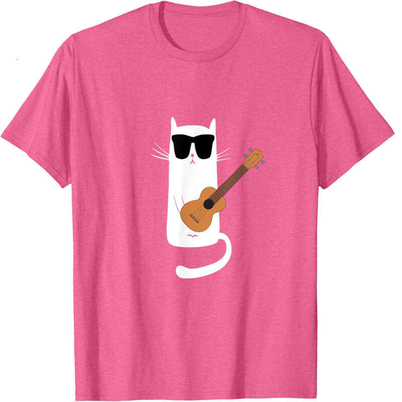 T shirt Mens Funny Cat Wearing Sunglasses Playing Ukulele T-Shirt shirts tshirt graphic tee Casual tops summer clothes Short sleeve