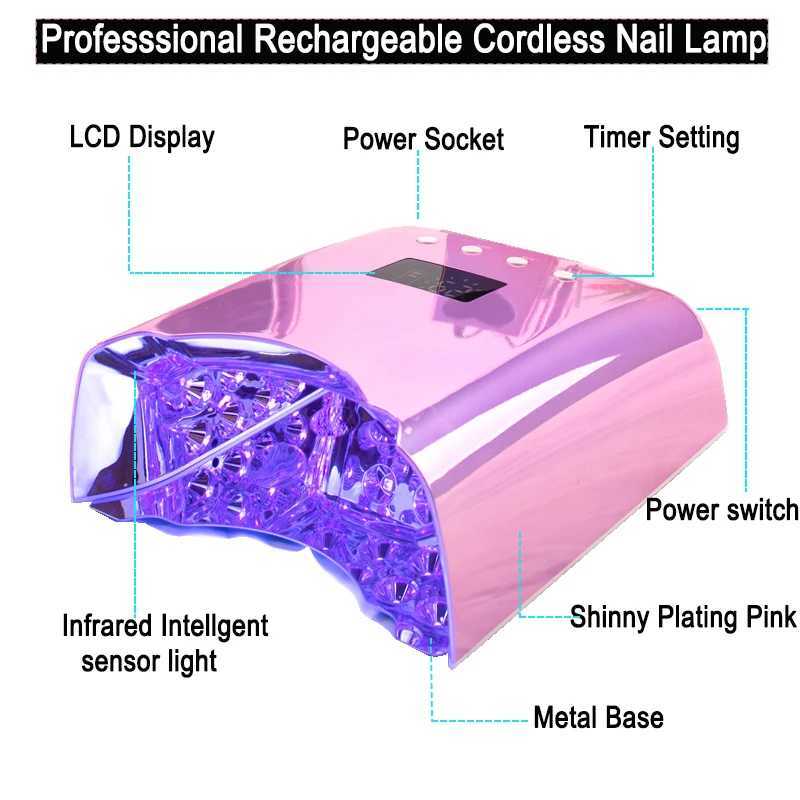 Cordless Rechargeable UV Nail Lamp Shinny Pink lamparas UV inalambricas para unas de gel UV Light for Gel Nails with Metal Base Y240801