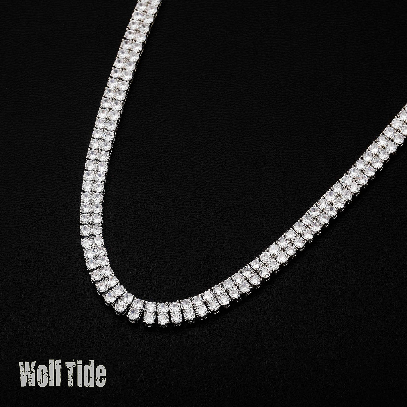 3mm 7-22 Inch Ins Double Row Zircon Tennis Necklace Hip Hop Punk Rock Clavicle White Gold Chain Link Men's And Women's Tennis Chains Choker 
