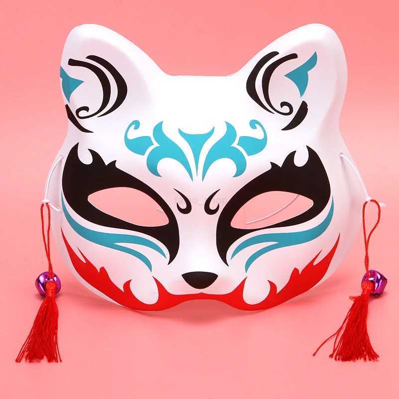 Anime Foxes Mask Japanese Cosplay Rave Hand-Painted Cartoon Demon Slayer Half Face Cat Masks Masquerade Festival Party PropsXJ2423