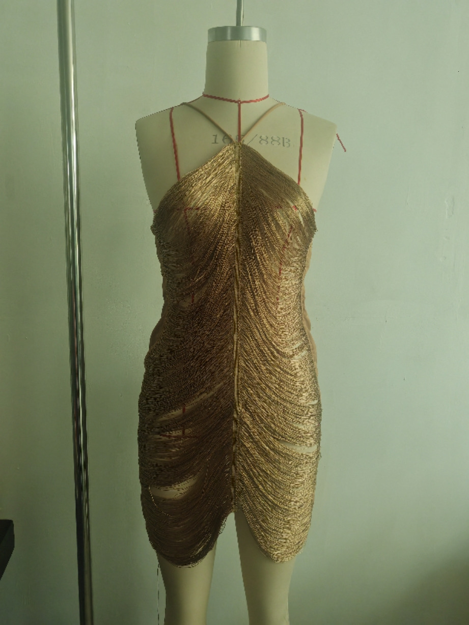 women dress evening dresses European and American fashion tassel hanging neck backless sexy evening dresses