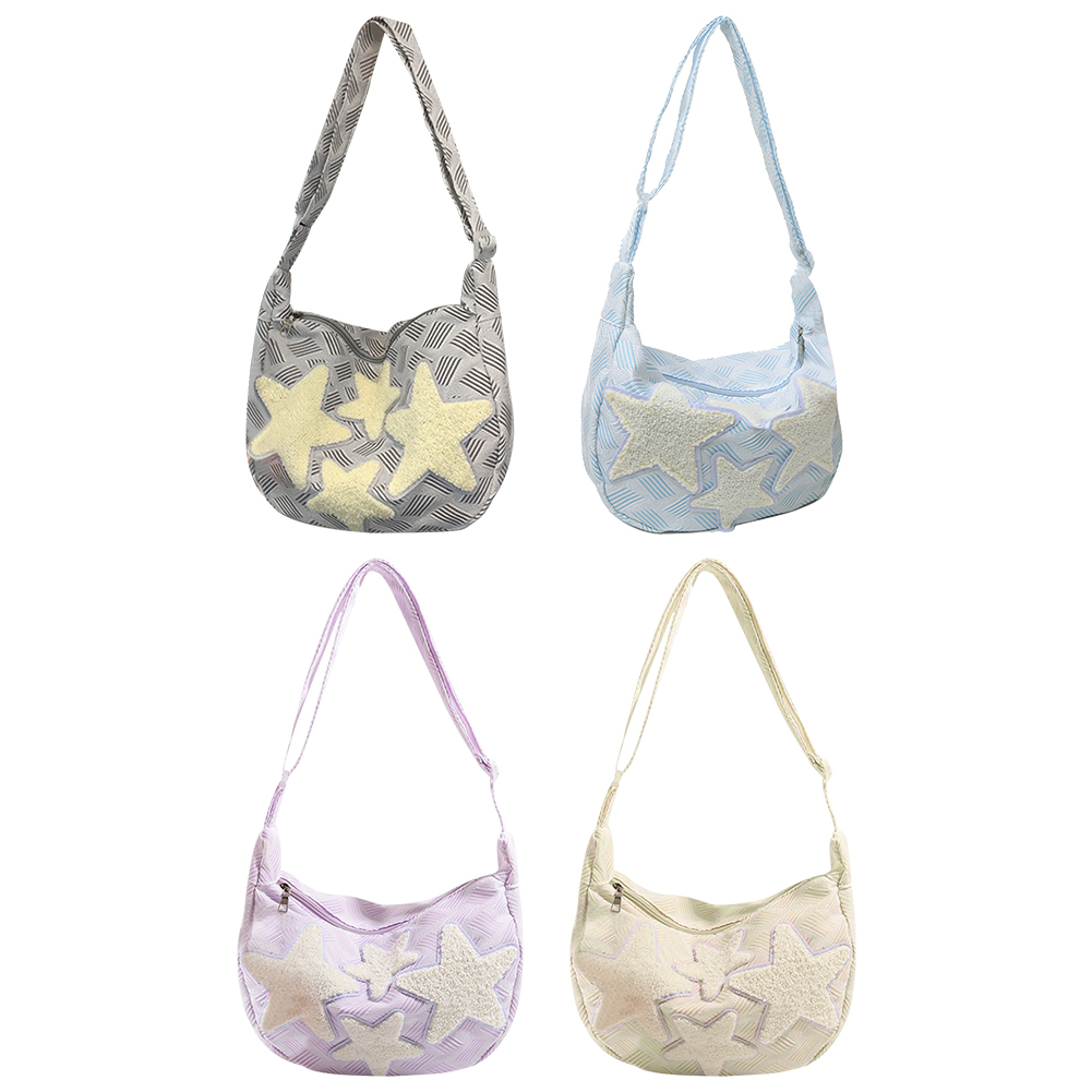 Women Lovely Shoulder Bag Large Capacity Canvas Daily Shopping Bag Star Applique Y2K Street Style School Bag for Teens Students
