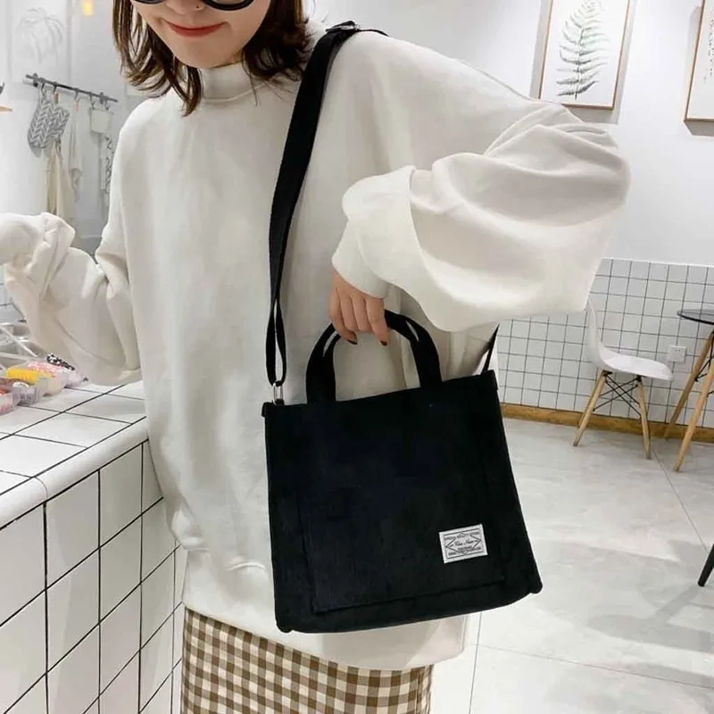 Women Corduroy Zipper Shoulder Bag FemaleSmall Cotton Canvas Messenger Bag Retro Vintage Crossbody Bags Bag for Women