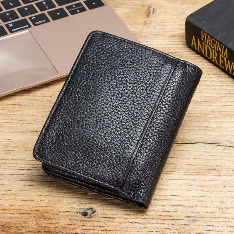 CONTACT'S Genuine Leather Men Wallets Retro Trifold Card Holders Zipper Coin Purses Women's Wallets Money Clip Female Handbags